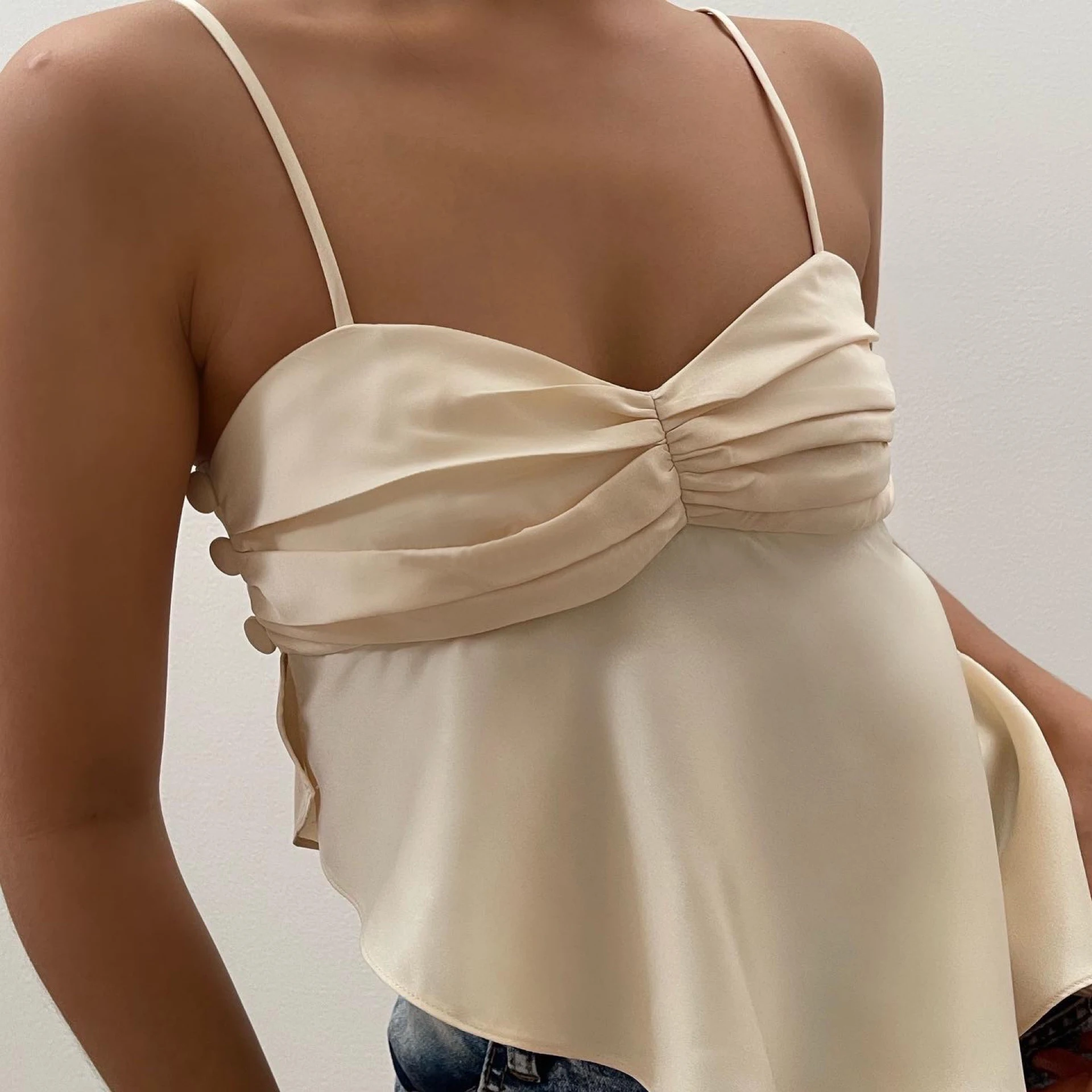 

Кроп-Топ женский атласный асимметричный, милая одежда кроше, пикантный Топ, дизайнерская Асимметричная майка, лето 2022