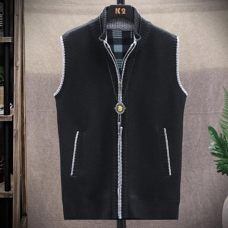 New Men's Autumn and Winter Fashion Zipper Cardigan Vest Plus Fleece Thickened Large Size Slim Men's Sweater