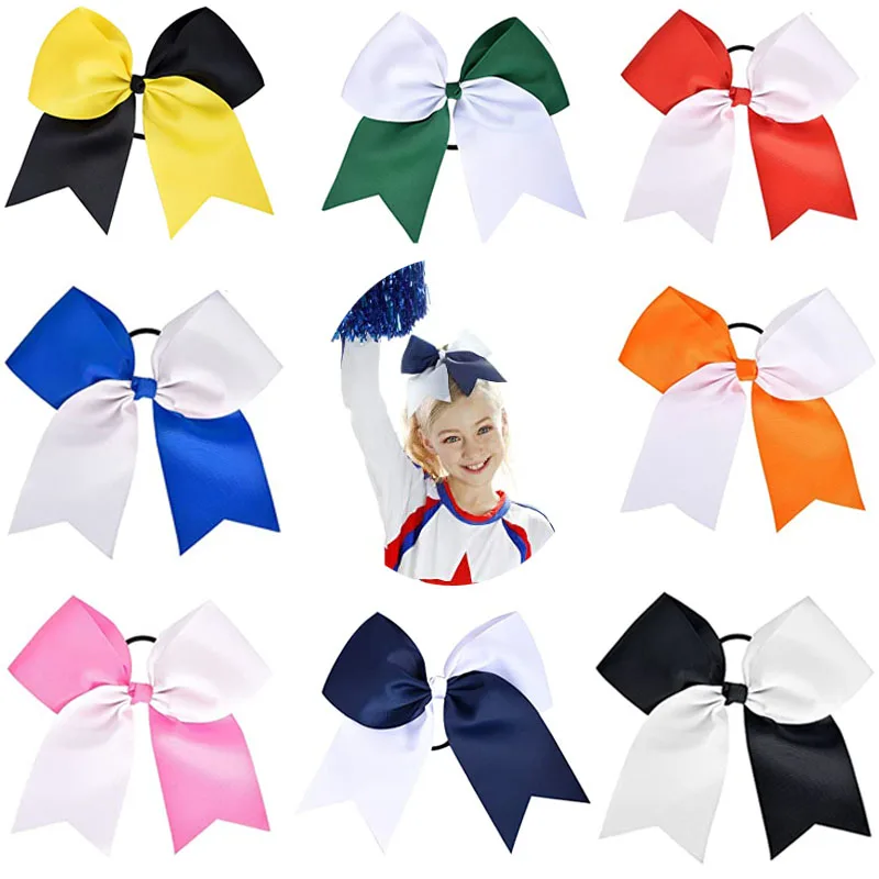 

20Pcs/ 8" Two Toned Large Cheer Hair Bows Ponytail Holder Handmade for Teen Girls Softball Cheerleader Sports