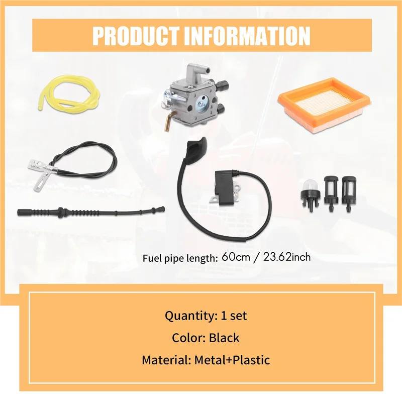 AB34-STIHL FS120 FS200 FS250 점화 코일 에어 필터 연료 호스 튜닝 키트 트리머 Brushcutter 용 기화기