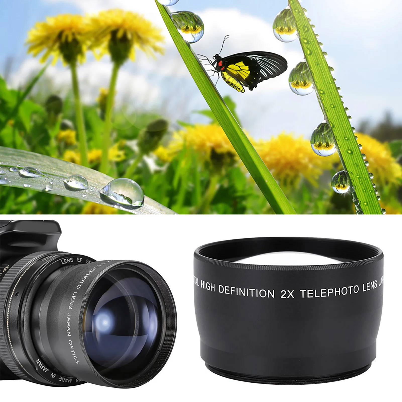 Telephoto Lens 58MM 2X Magnification Universal Teleconverter For Cameras Accessory