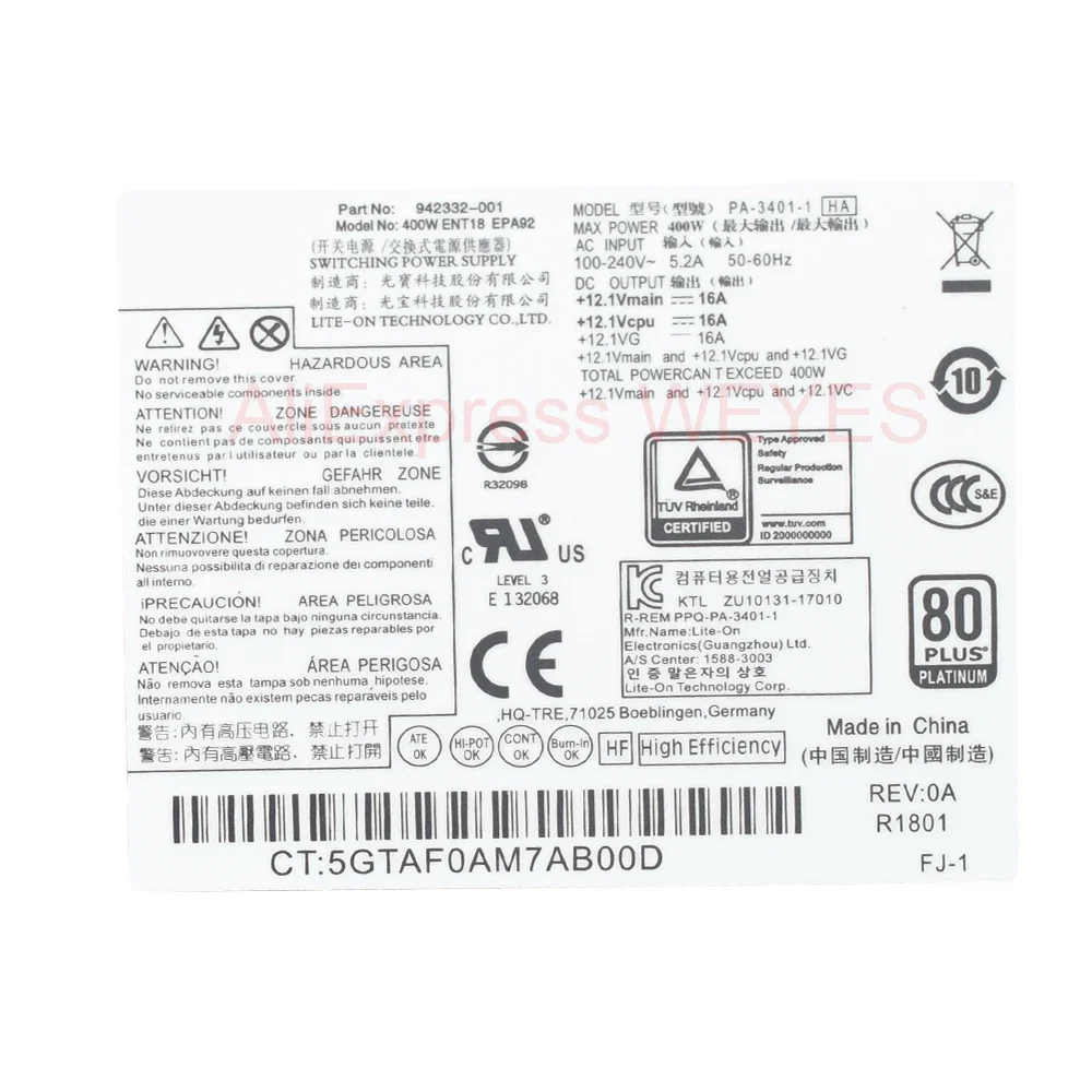 Fonte de Alimentação Psu Totalmente Testada para hp Novo Pa34011 Pa-3401-1ha 86 89 280 480 400 600 800g3 g4 g5 942332001 Pcg007 - Imagem 6