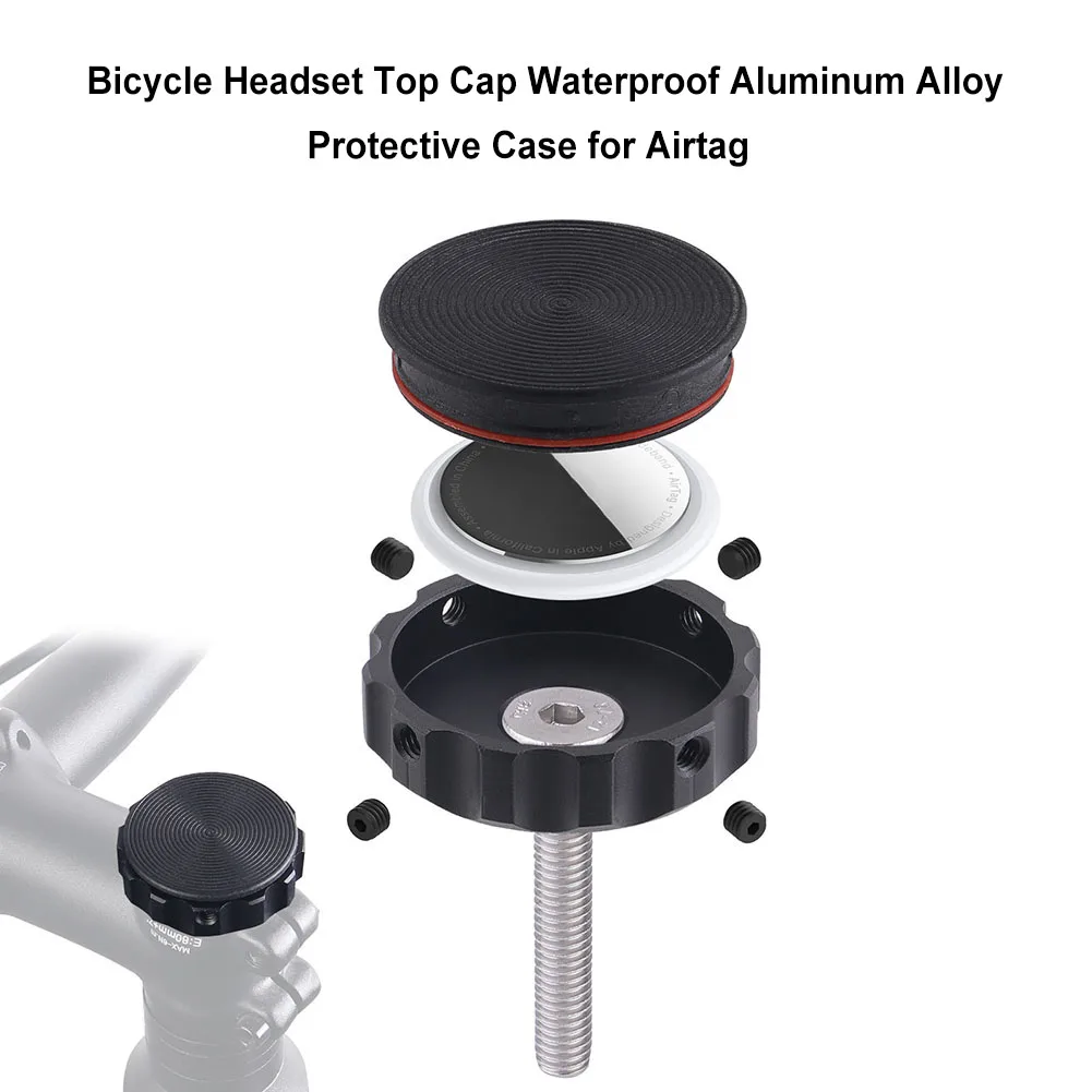 Bike Headset Top Cap Aluminum Alloy Bicycle Mount Anti-Theft Case Bicycle Headset Cap Protective Case for Airtag Storage