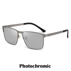 Men's Photochromic Polarized Sunglasses - Classic Square Frame Chameleon Glasses for Fishing, Riding, and Driving (Grey Photochromic)