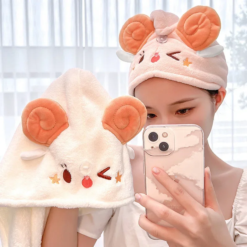 Japanese Style Cute Cartoon Sweet Coral Fleece Non-Shedding Thickened Double Layer Quick Drying Water Absorbent Triangle Bath Ca