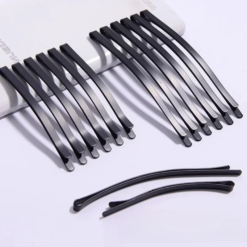 한국어 간단한 검은 색 10pcs 곡선 헤어 클립 머리핀 와이어 앞머리 헤어핀 보이지 않는 머리핀 와이드 빅 헤어 클립 6.5/8.5CM