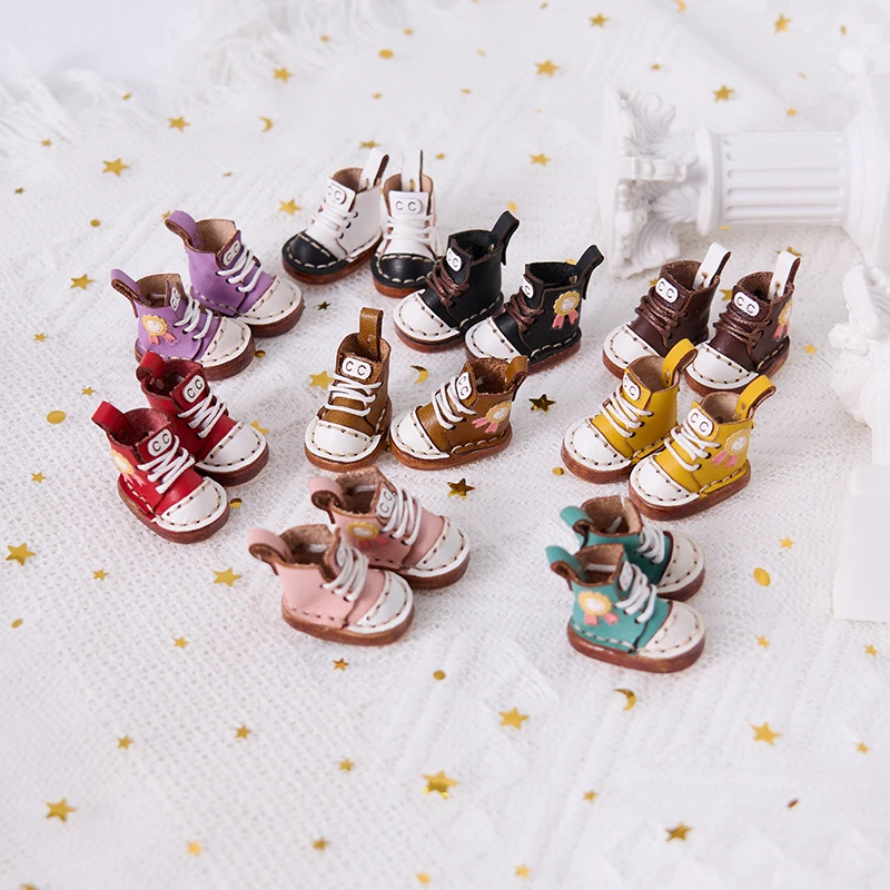 Round Toe OB11 Doll Shoes High Top Cowhide Leather Ankle Boots Lace Up Boots For YMY, Obitsu11,Body9, Gsc, Ddf, 1/12bjd Doll