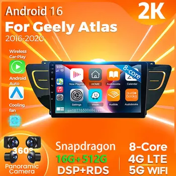 Autoradio Android 16 con Carplay per Geely Atlas 2016-2020, Lettore Multimediale 4G+WIFI, Navigazione GPS con Controllo Vocale AI