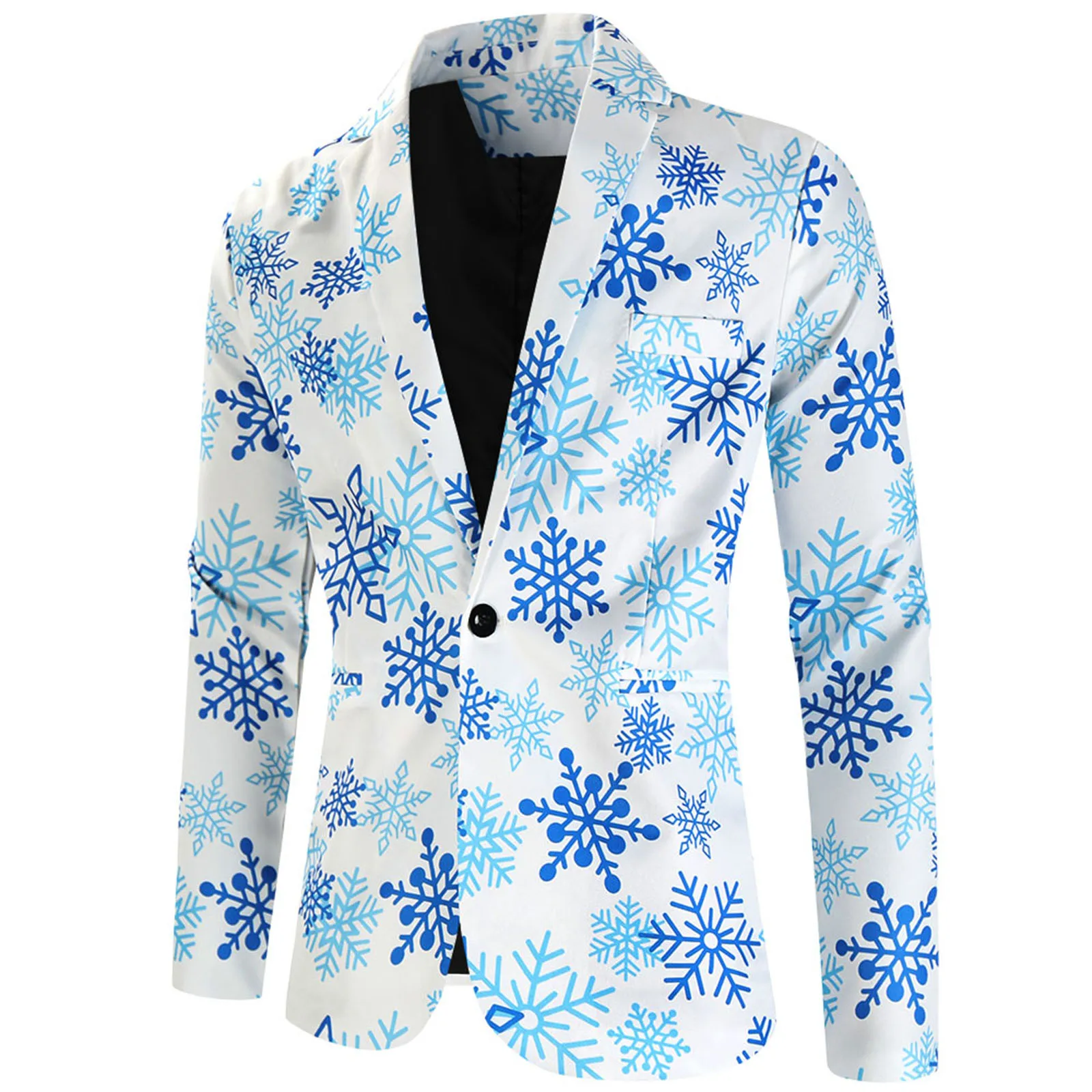 Men Christmas Blazer Snowflake Printed Long Sleeve Slim Buttons Suit Coat Jackets Stylish Xmas Carnival Party Costume Tops Male