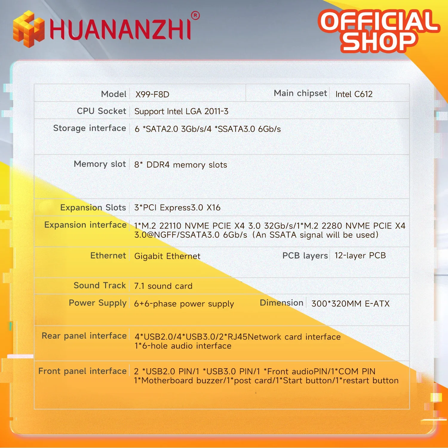 HUANANZHI X99 F8D LGA 2011-3 XEON X99 메인보드 인텔 듀얼 CPU E5 2640 2666 2670 2696 2678 V3V4 DDR4 RECC NVME NGFF 지원