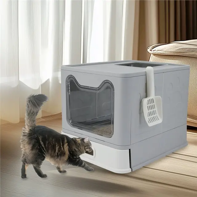 FYBL-Front Entry& Top Exit Stainless Steel Cat Litter Box With Lid Easy Cleaning Toilet Box And Litter Scoop For Kittens 6