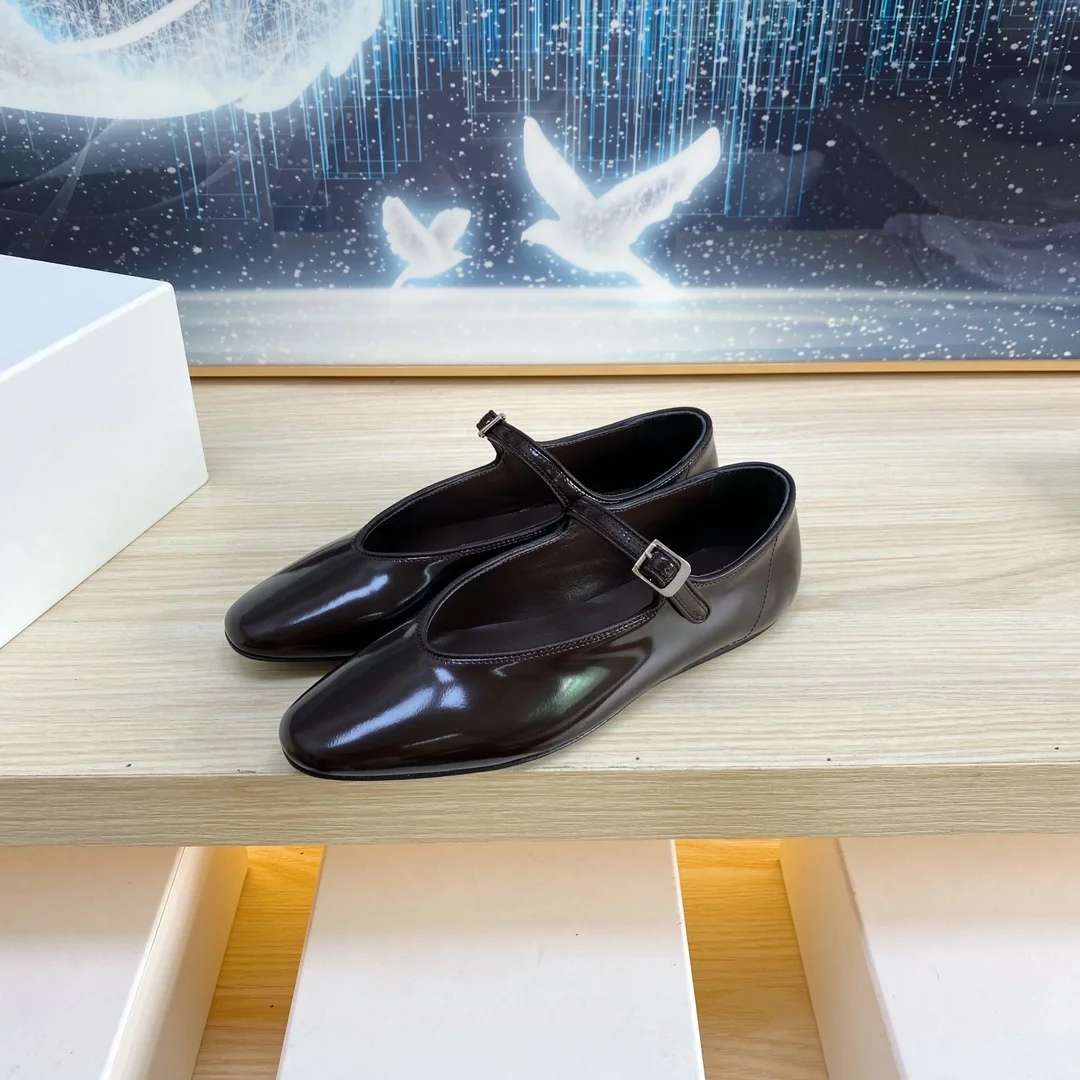 Retro genuine leather versatile flat sole single shoe ballet shoes for women