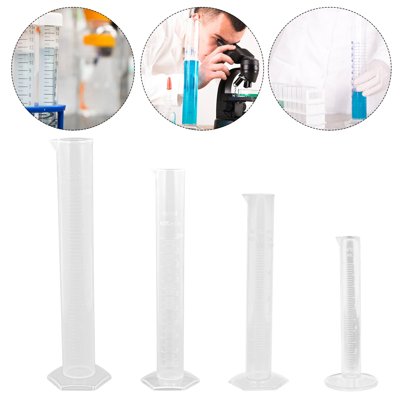 

4 Pcs with Scale Plastic Measuring Cylinder Laboratory Test Tube Cylinders Clear Volumetric for Labs