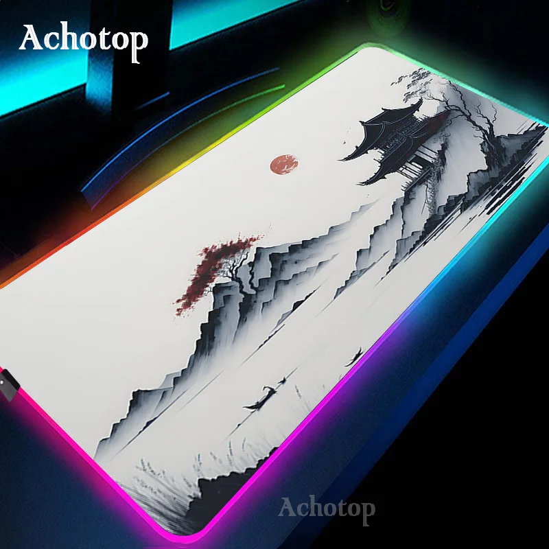 thumbnail image 1 of Alfombrilla grande para ratón RGB Mountain Serenity, alfombrilla para escritorio con pintura de tinta china, alfombrilla para teclado LED para juegos, alfombrillas para ratón XXL para ordenador de ofi, 1 of 5