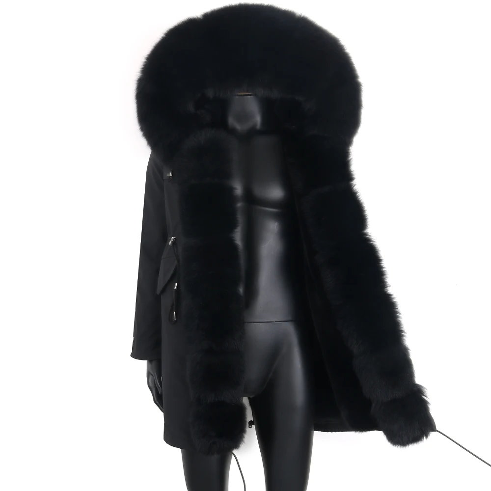 2023 Fashion Thick Warm Winter Men Jacket Long Real Rabbit Fur Coat Waterproof Man Parka Big Large Raccoon Fur Collar Detachable 2