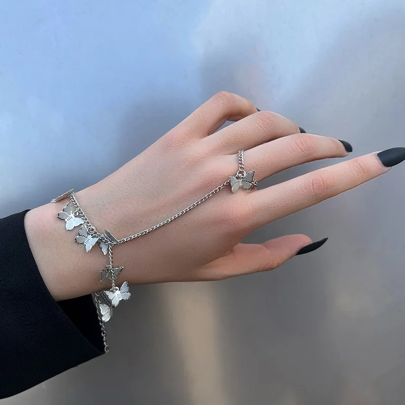 Long Tassel Chain Wrist Bracelet Ring 