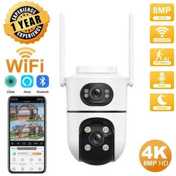 4K 8MP Dual Lens Wifi Surveillance Camera 4X Digital Zoom AI Human Detect ONVIF Wireless Outdoor Security PTZ IP Cameras 1