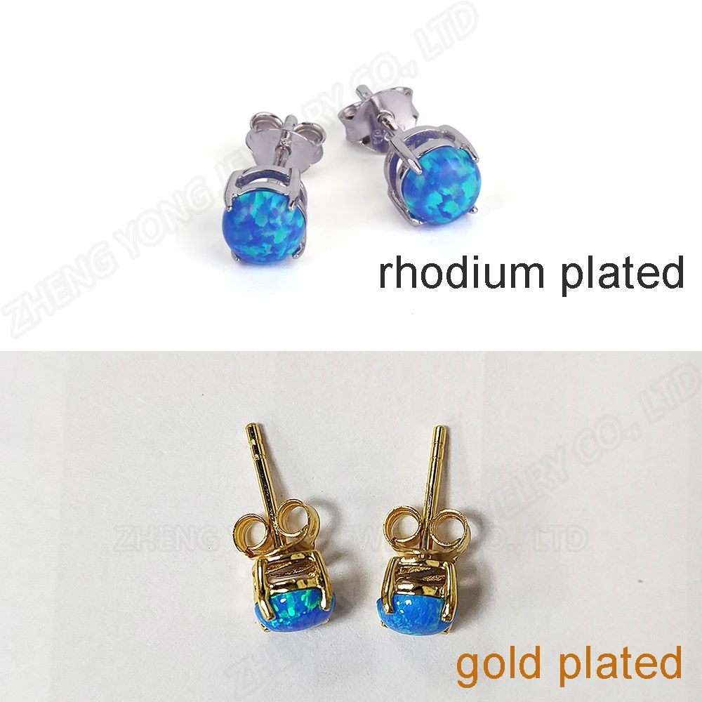 2024 Trendy 925 Silver Stud Earring 6mm Round Gemstone Opal Silver Ear Piercing