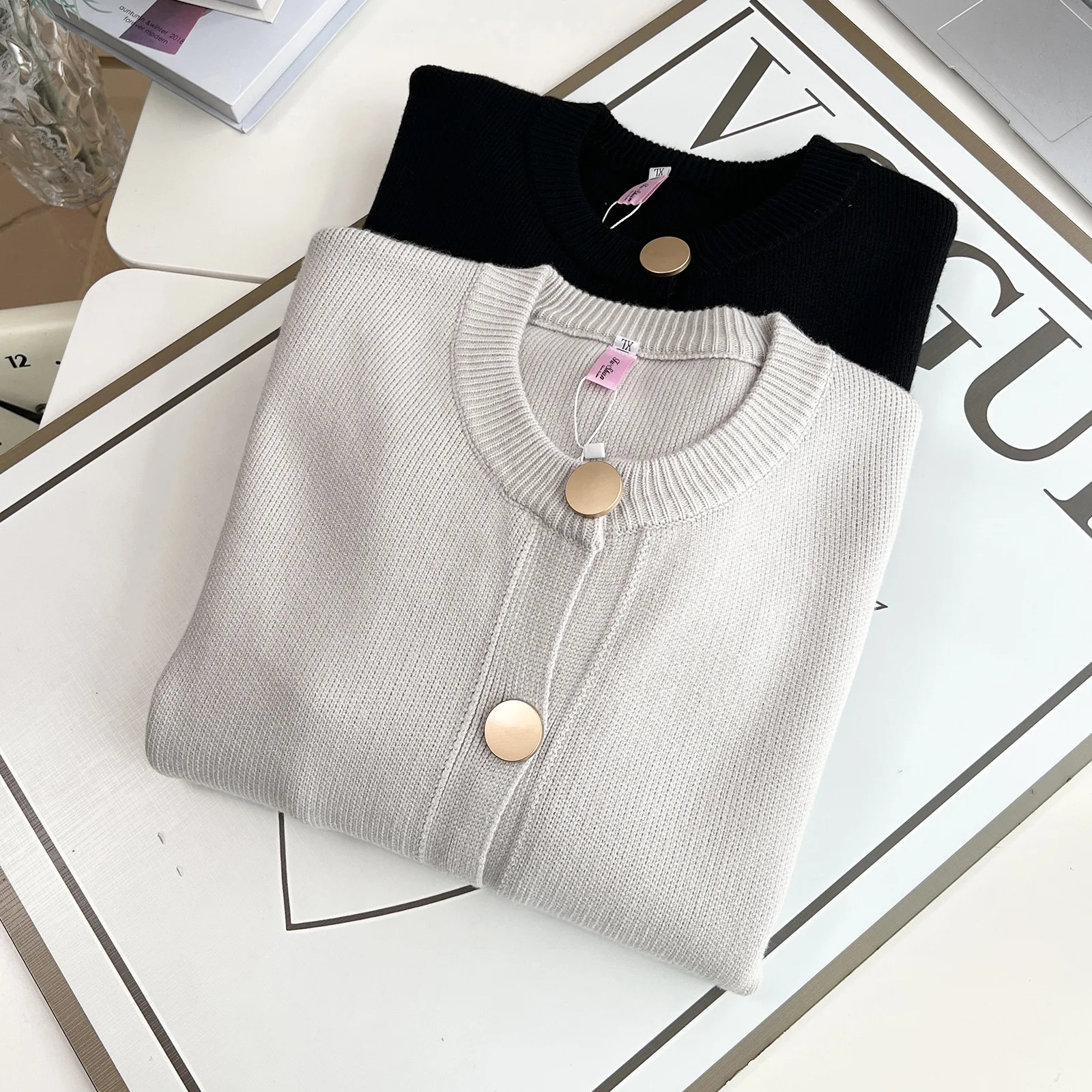 XXXXL Fashion Plus Size Women's Cardigan Sweater 2025 Autumn New Casual And Artistic Style Big Button Solid Color Knitted Coat