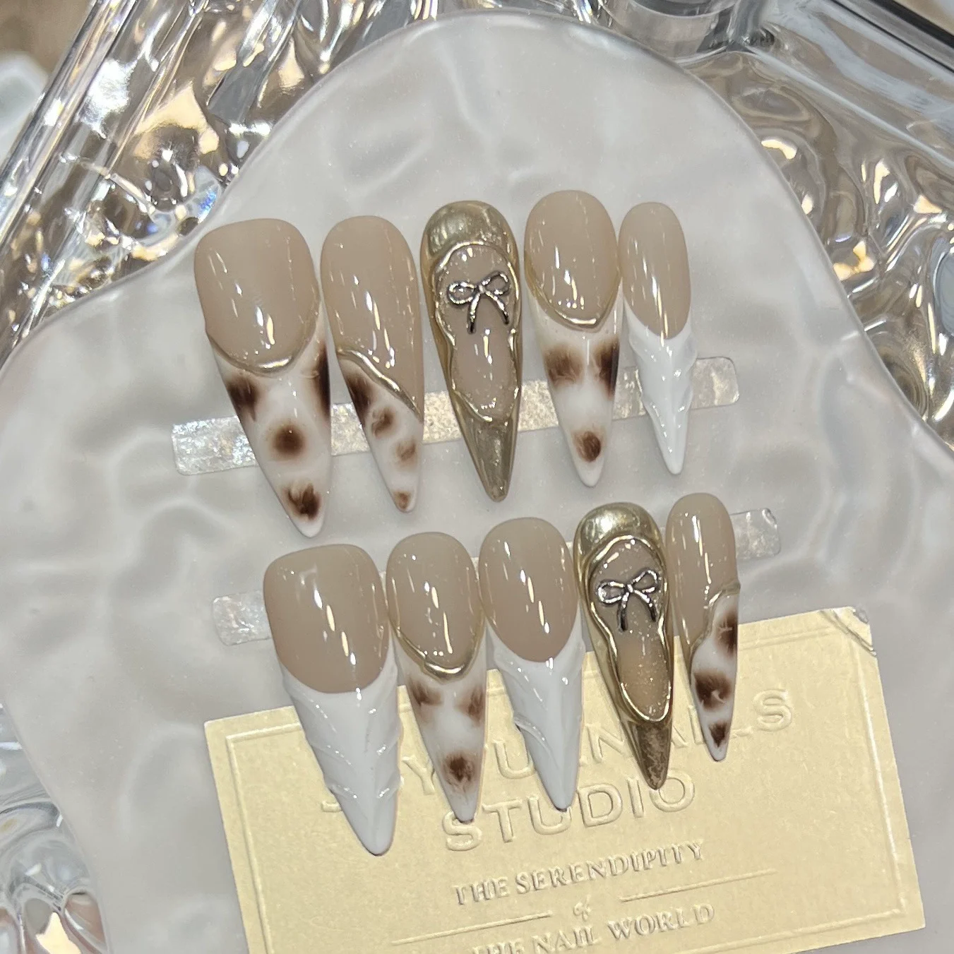 10Pcs 손톱에 프랑스어 프레스 아몬드 수제 가짜 손톱 그라디언트 다이아몬드..