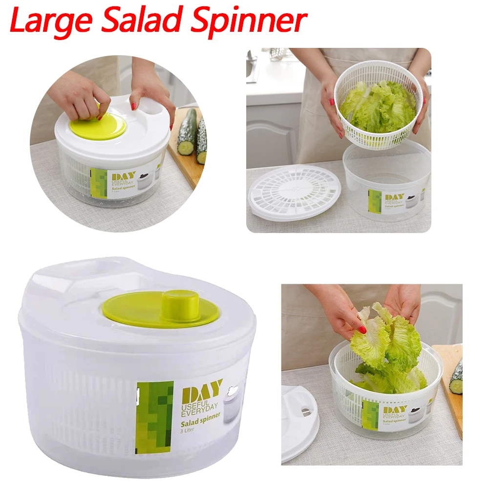 Large Salad Spinner with Bowl & Colander with Quick Dry Design Manual Lettuce Dryer BPA Free for Kitchen Tools