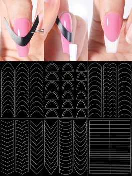 1pc 6 Style Hollow out French Manicure Nail Art Stickers, V-Shaped Strip-Type Simple Design Self-Adhesive Nail Tips Guides Frenc 1