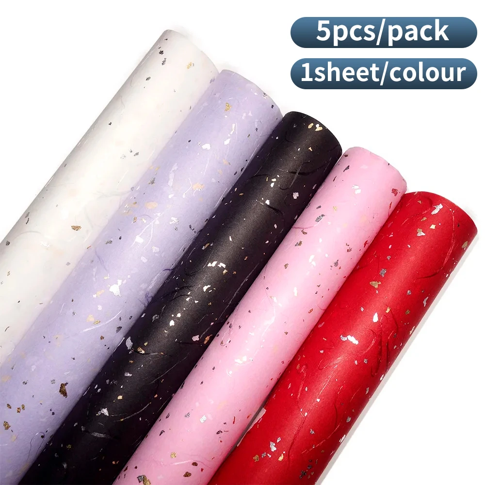 Elegant Korean Floral Wrapping Paper Set - Vibrant Colors with Gold/Silver Accents, Waterproof Finish