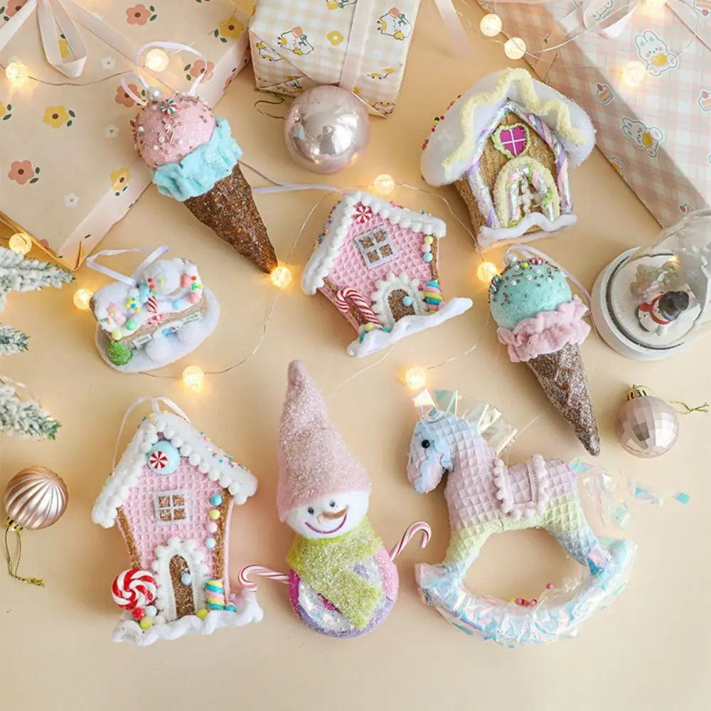 Cute Christmas Ice Cream Pendant Foam DIY Snowman Pony Ornaments Pink Realistic Christmas Tree Hanging Decoration