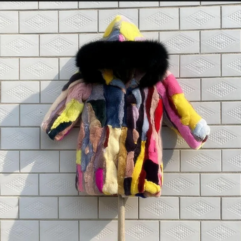 

Fox Large Fur Collar Boys Fur Otter Rabbit Wool Cotton Overcoat Winter Baby Children's Real 100% Fur Coat For Girls