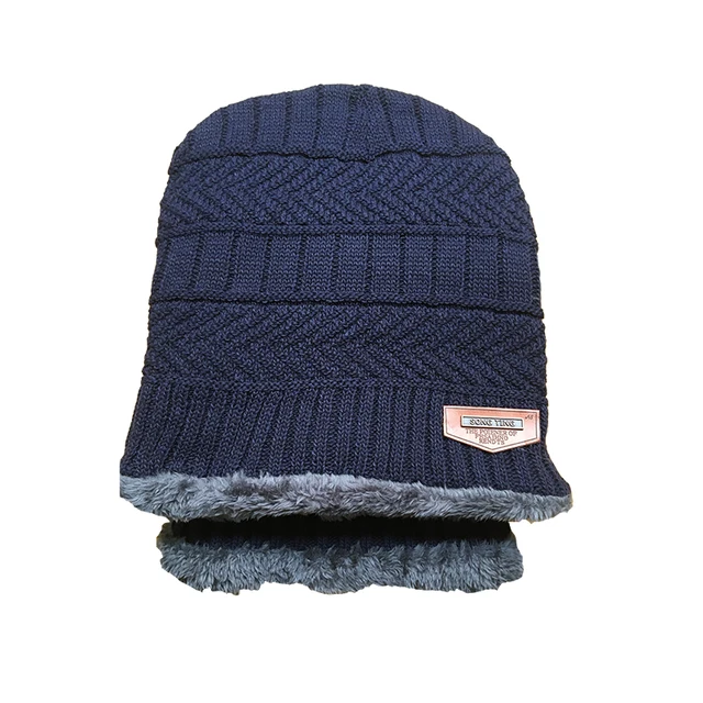 Coral Fleece Scarf Winter Hat Soft Men's Beanie шапка мужская Warm Hat gorras hombre Knitted Double Layer Cap touca masculina Dark Blue Set