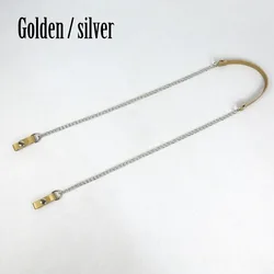 Colorful Long Shoulder Bag Chain with Faux Leather Strap and Clip Closure (Golden silver)