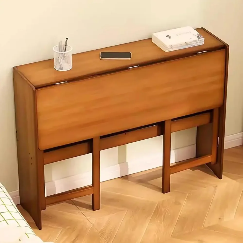 Comfort corner Collapsible Desk for Small Spaces,Bamboo Folding Writng Working Computer Desk,Expandable Design with Shelves 4