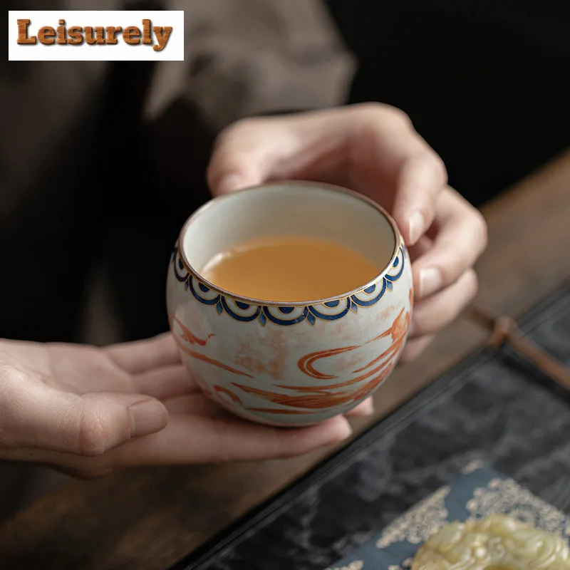 120ML Dunhuang Apsaras Ru Kiln Porcelain Teacup Zen Tea Bowl Cute Cup Fragrance Cup Chazhan Master Cups Teaware Supplies Craft