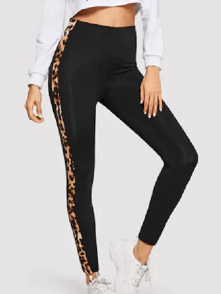 Side Leoaprd Printed Fitness Leggings Women Workout Yoga Pants Sports Leggins New Gym Tights Exercise Running High Waist