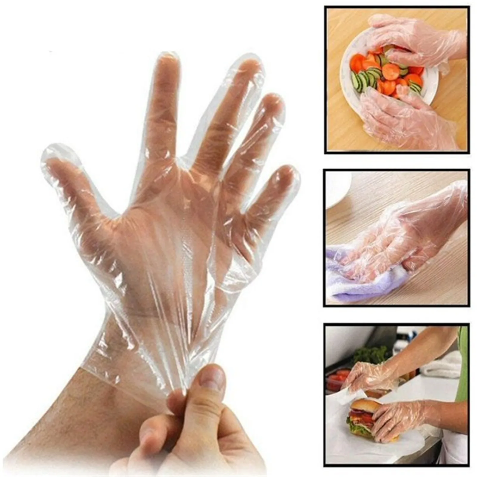 100pcs Disposable Gloves One-off Food Grade Plastic Gloves Transparent Eco-friendly For DIY Cooking Kitchen Accessories
