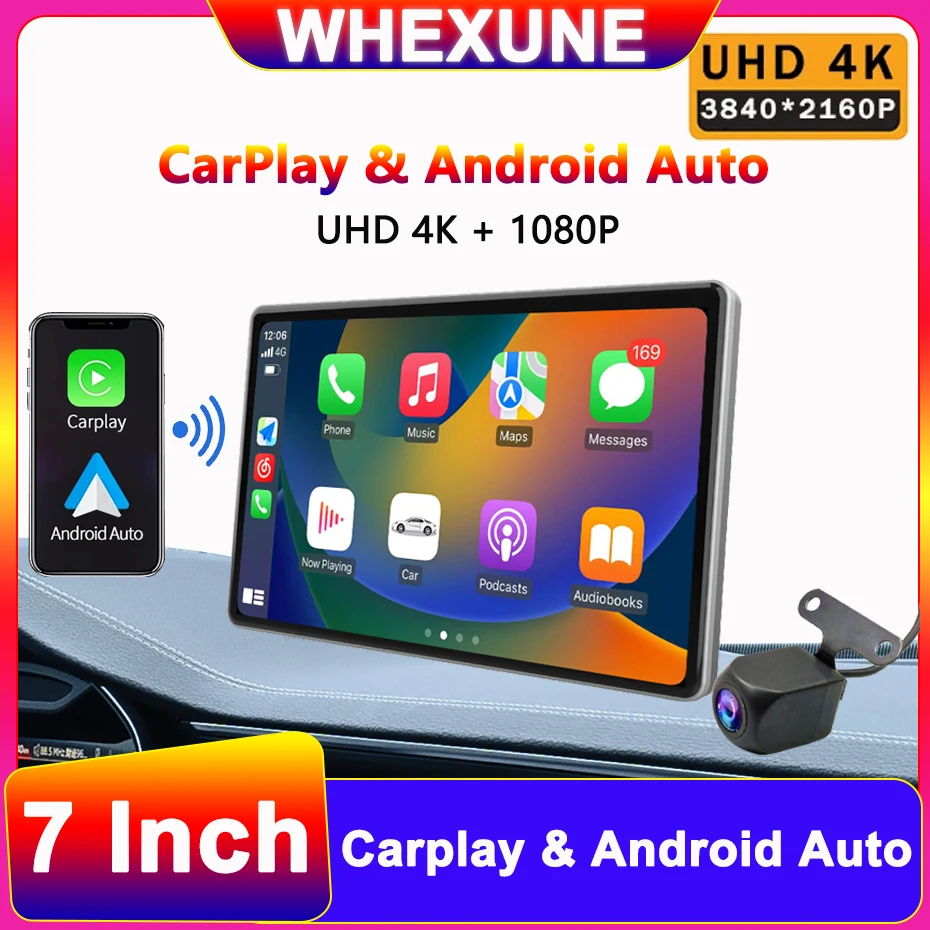 7 "4K Car Dvr Wireless Carplay E Android Auto Wifi Bluetooth Aux Dash Cam Camera Navigazione Gps Dual Recording Videoregistratore