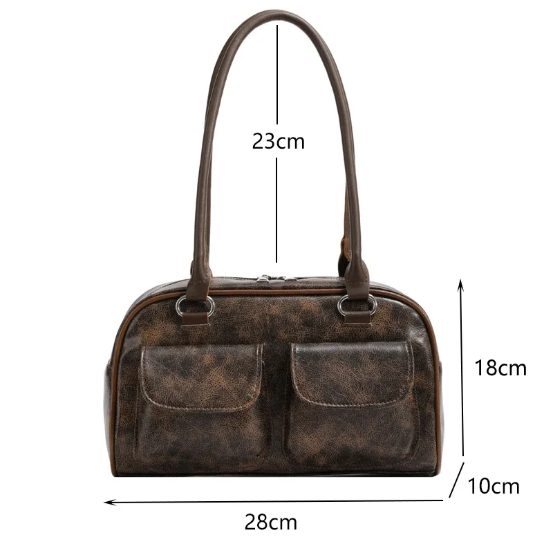 Retro Small Double Pockets Shoulder Bags for Women 2026 New Fashion Trend Designer Underarm Bag Female Handbags and Purses