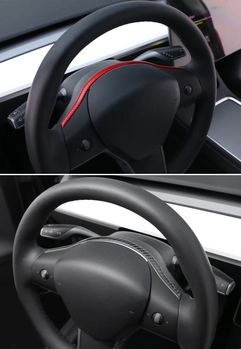 Für Tesla Modell 3 2017-2022 Modell Y 2019-2024 Carbon Faser Lenkrad Panel Trim Streifen Aufkleber auto Innen Tuning Zubehör – Detail 7