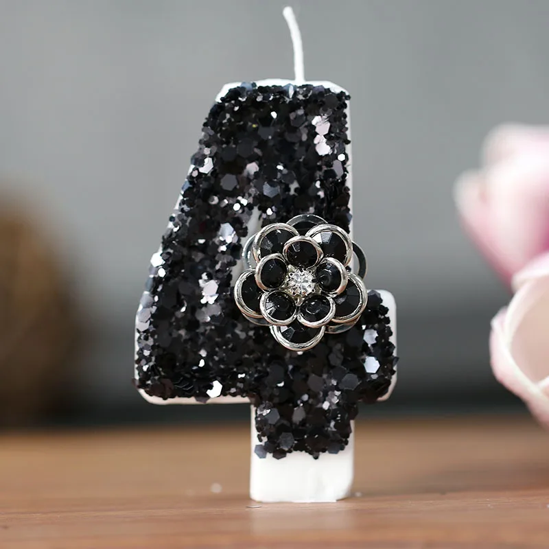 Elegant Black Rose Number Candles