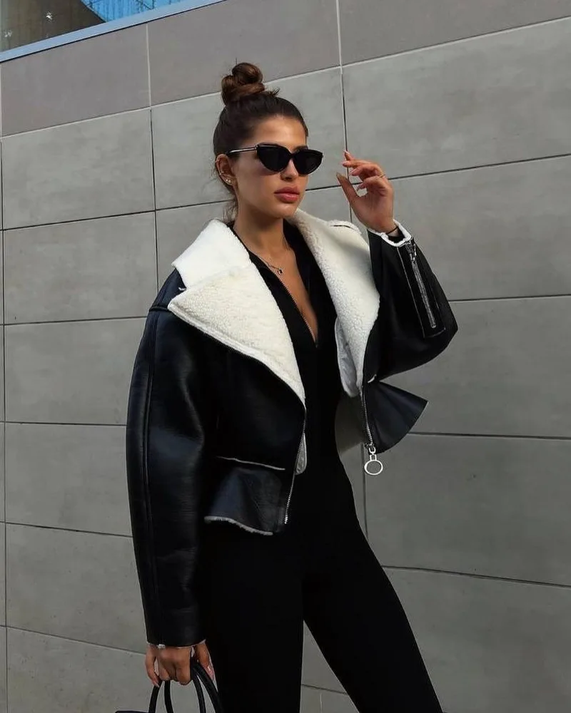 Abrigos ajustados con cuello vuelto para mujer, moda otoño invierno 2025, chaquetas de manga larga para mujer, cárdigan corto informal de calle para mujer