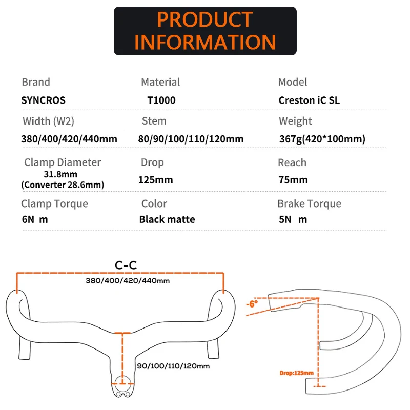 Syncros Creston IC SL Carbon Internal Cable Road Bicycle Handlebar