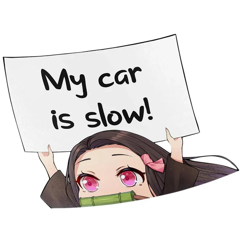 Per Demon Slayer Nezuko My Car Is Slow Funny Decal Campervan Vinyl Car Wrap Jdm Decalcomanie 13Cm * 9.6Cm