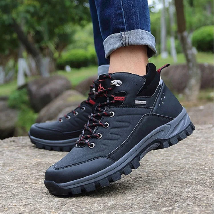 Large Size Hiking Shoes Men's High-top Cotton Shoes Hiking Shoes, Plus Velvet Keep Warm Snow Boots