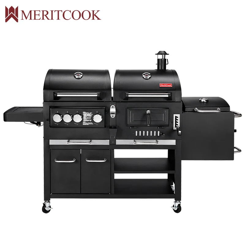 Відкритий великий газовий і вугільний гриль Надміцний візок Барбекю Коптильня Бездимний комбінований комерційний барбекю Грилі для барбекю