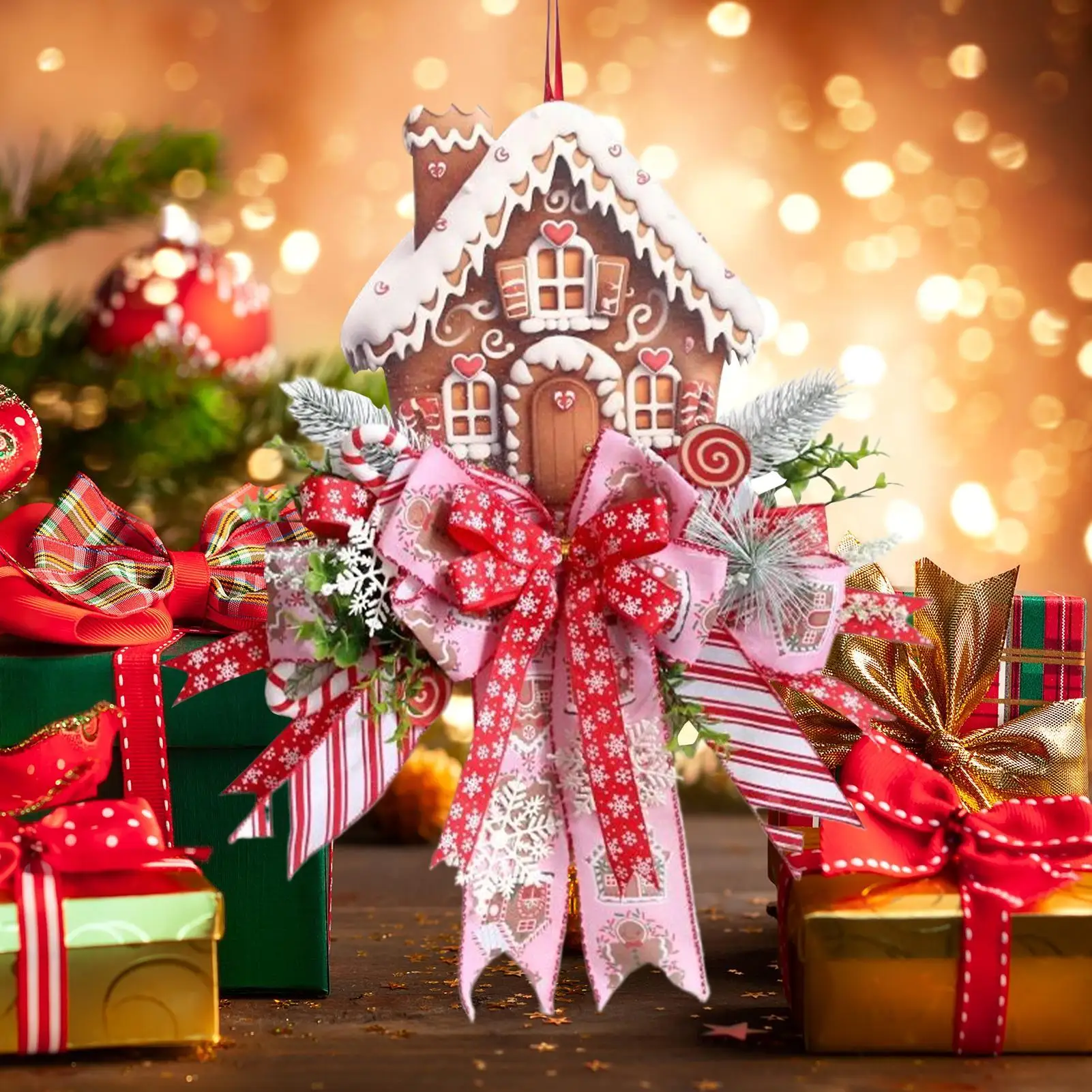 1pcs Gingerbread Christmas Wreath 50cm/20-inch Artificial Wreath Door Sign Christmas Decoration For Farmhouse Fence