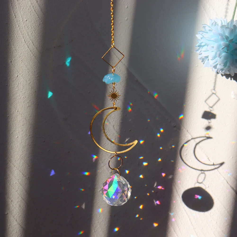 Prism Sun catcher Hanging Bead Crystals Wind Chime Pendant Moon Rainbow Catcher Chase Window Curtain Chandelier Home Decor