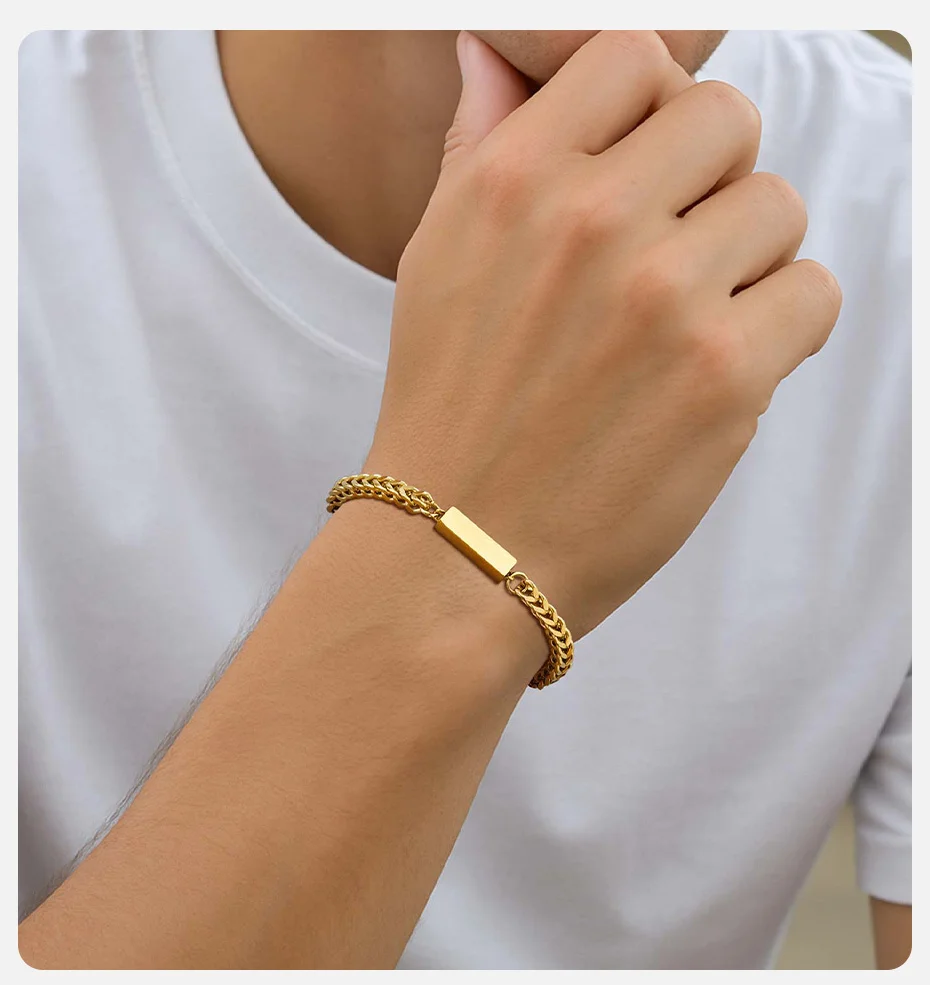 Vnox-Armband mit quadratischen Kettengliedern für Männer und Jungen, wasserdichtes Edelstahl-Armband, stilvolle Geschenke zum Vatertag – Detail 2
