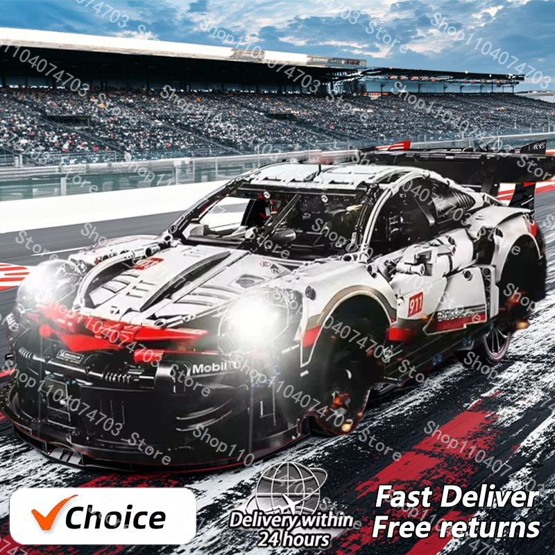 1600+PCS 911RSR Technical â1:8 Building Blocks RC with Lights Racing Car Compatible 42096 Famous Sport Vehicle Model DIY Kid Toy