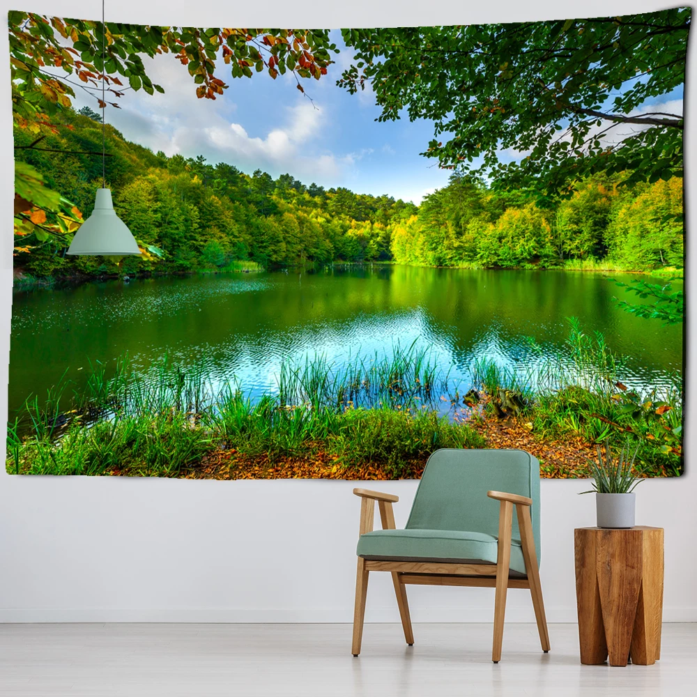 Green Plant Print Tapestry Wall Hanging Art Nature Scenery Tapestry Wall Decor 
