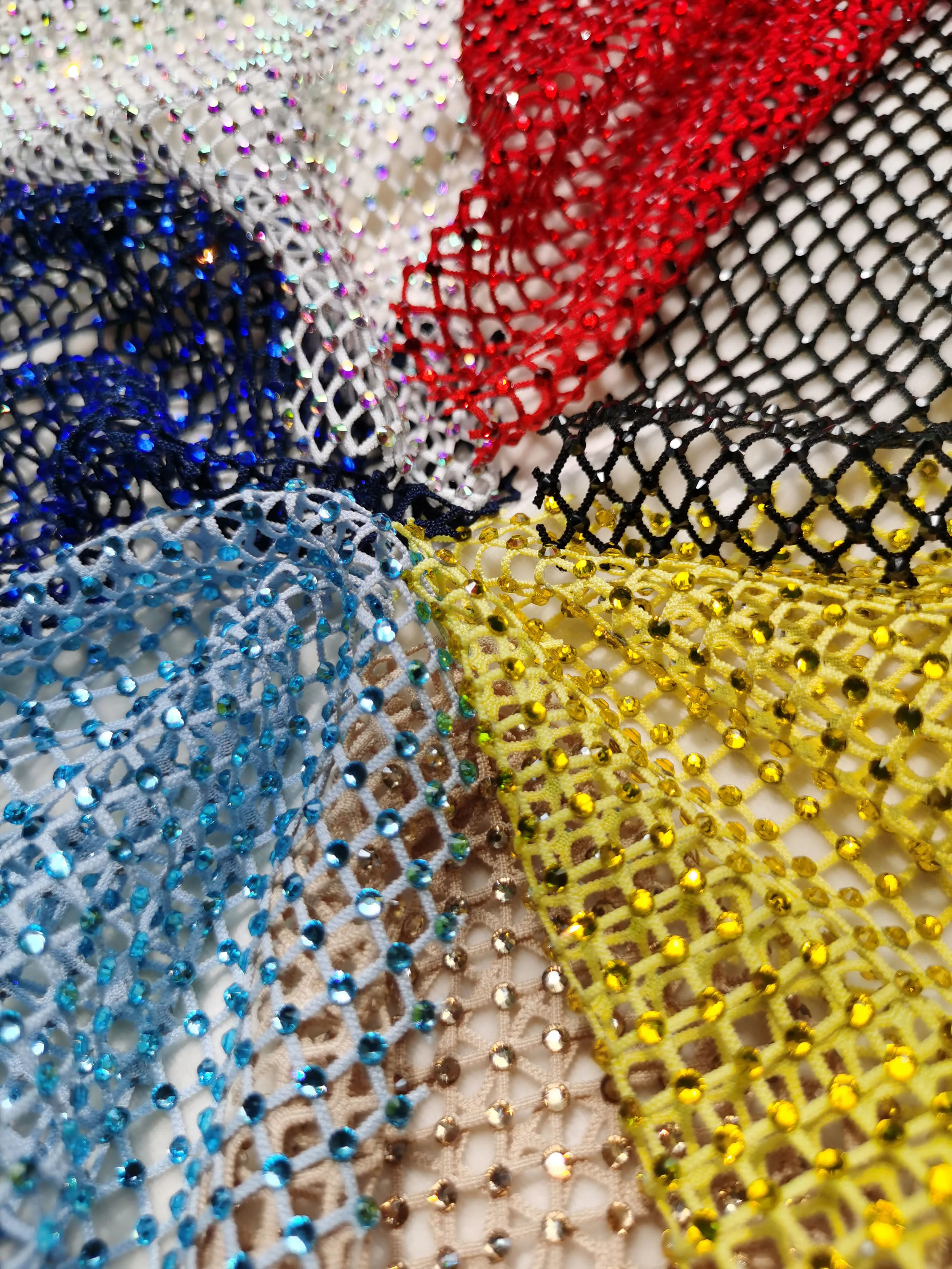 Good Quality Shiny Fishing Net Crystal Rhinestones Diamond Fabric Garment  Stones Strass Mesh Hollow Sewing Stretch Trimming